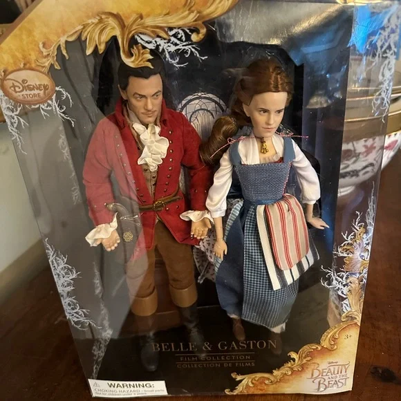 Disney Belle and Gaston Dolls in Blue and Red Outfits - Picture 2 of 4